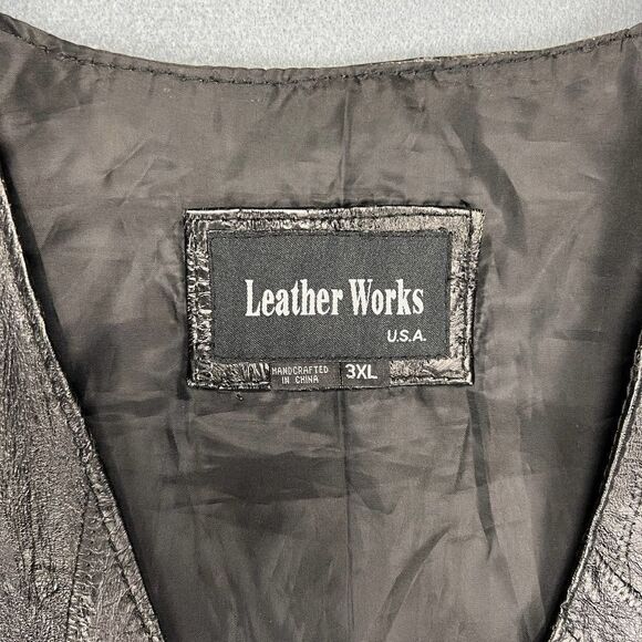 VTG Leather Works Vest Mens 3XL Italian Stone Style Black - Picture 3 of 9